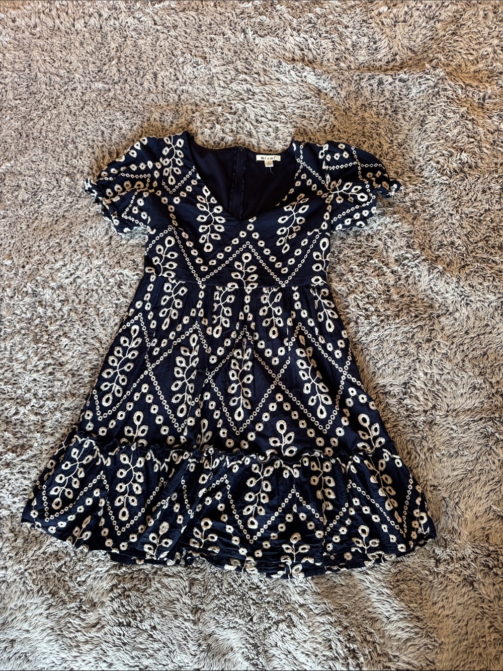 miami Navy Dress with White Embroidered Pattern